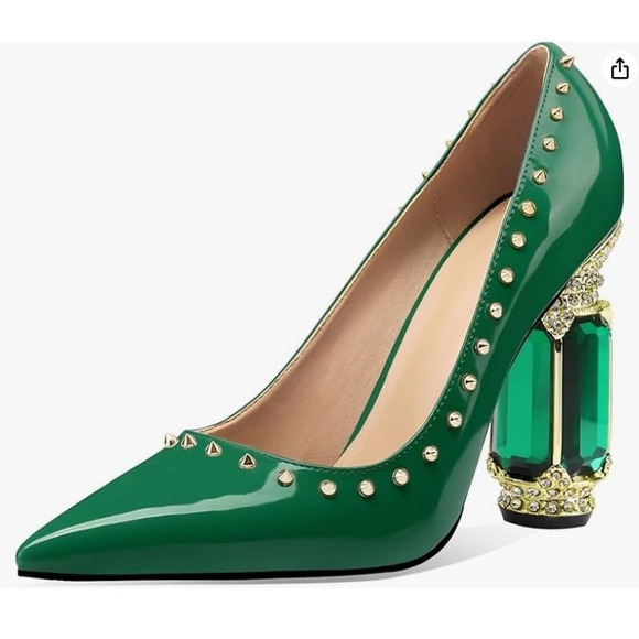 WICKED OZ Heels Emerald City Jewel Pumps Studded Green Elphaba Edgy Sz 8 NEW - Picture 1 of 7